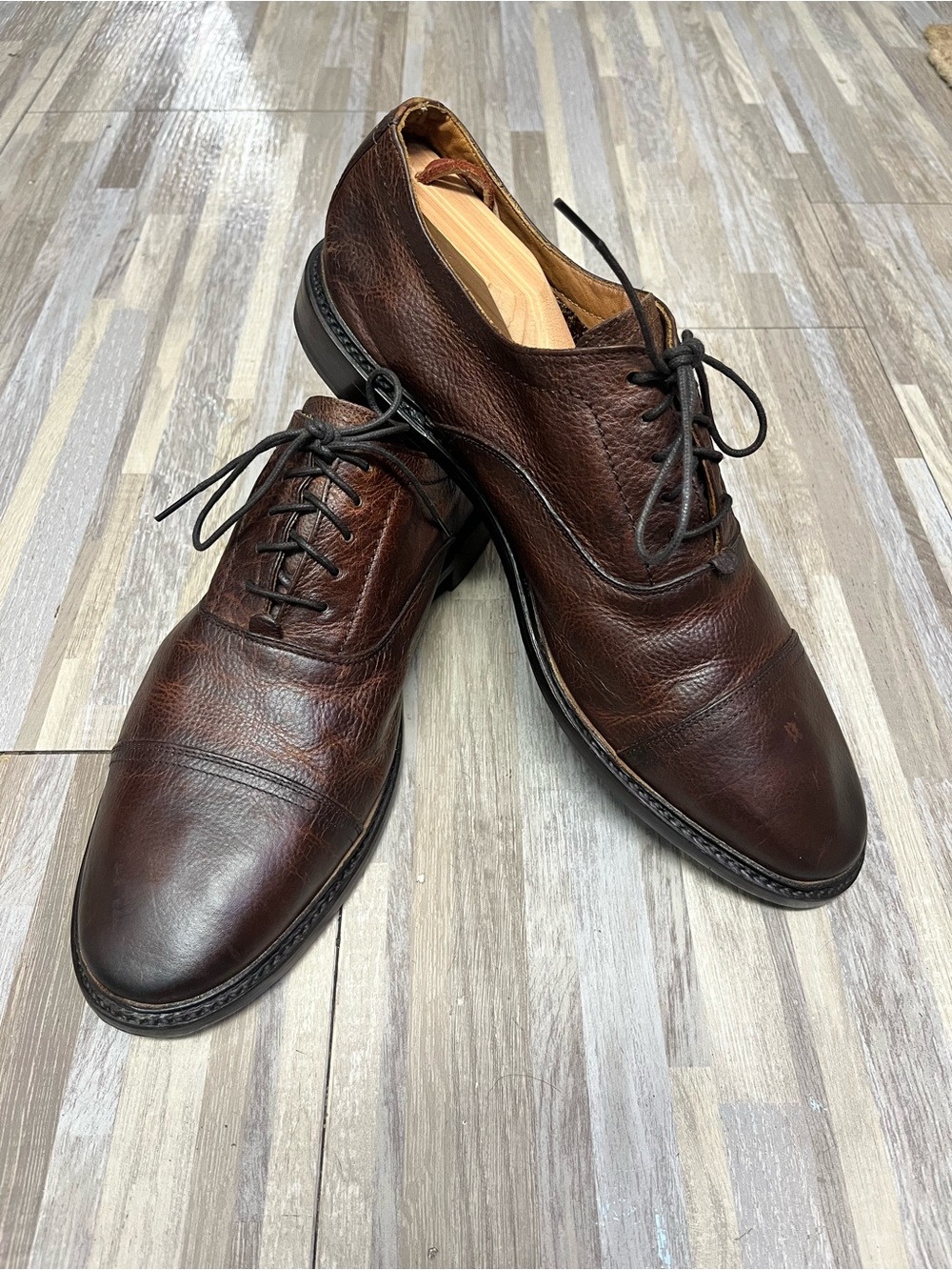 Frye Paul Bal Cap Toe in Cognac Leather Dress Shoes Mens Size 13D